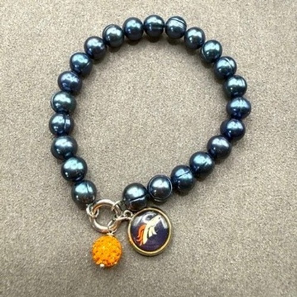 Honora Pearl Bracelet Denver Broncos Navy Blue Orange Charm Preppy